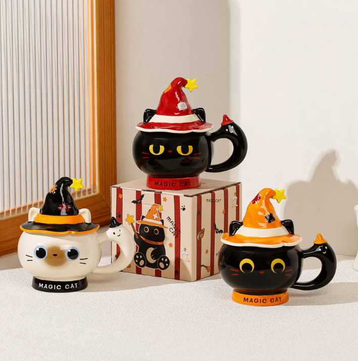 Керамічна чашка з кришкою “Magic Cat” креативний дизайн у вигляді котика 350 мл