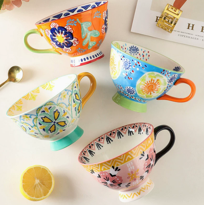 Керамічна кружка з ручним розписом, велика чашка для сніданку 450 мл