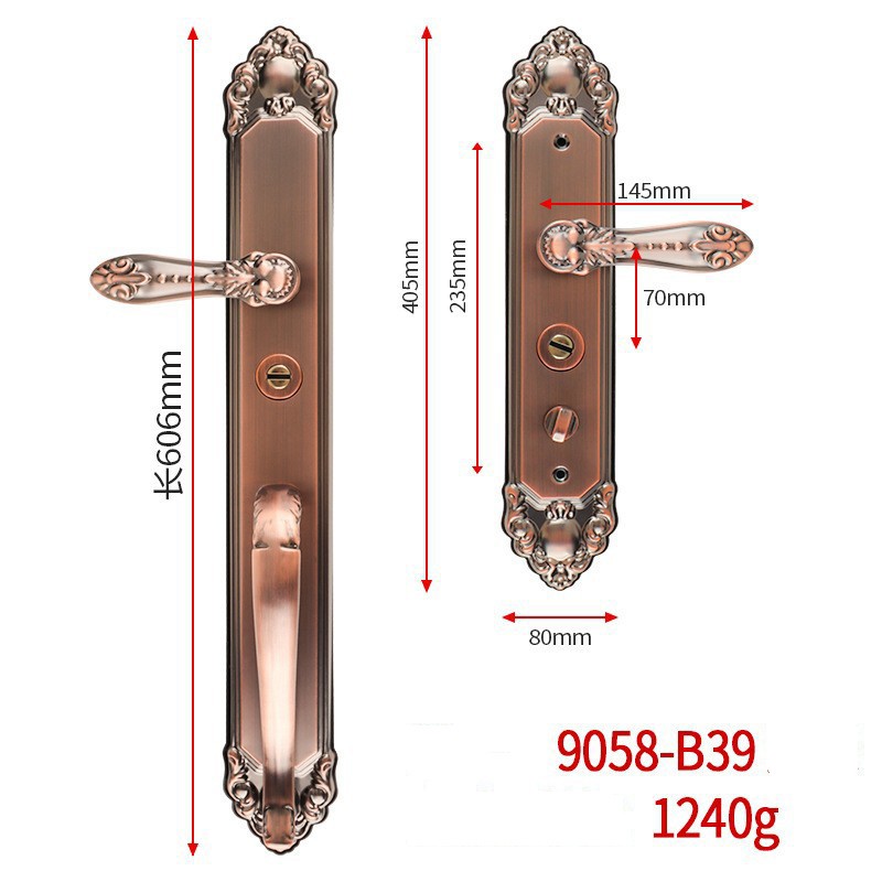 Дверна ручка з замком 9058-B39 подовжена, антична бронза, нержавіюча сталь 304 (європейський стиль)