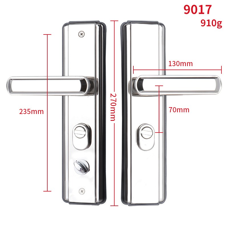 Дверна ручка з замком ROOK 9017, дзеркальне покриття, нержавіюча сталь (27 см)