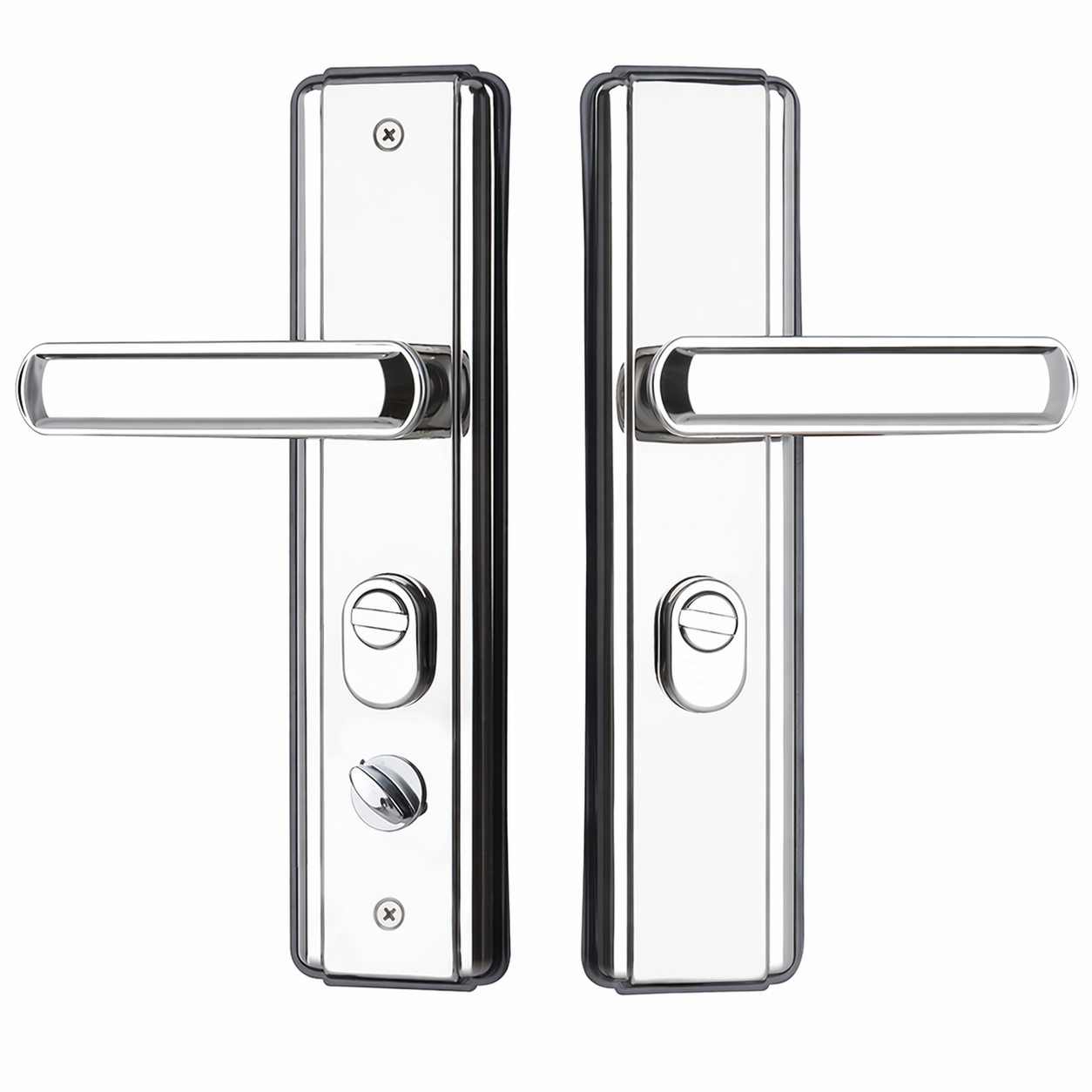 Дверна ручка з замком ROOK 9017, дзеркальне покриття, нержавіюча сталь (27 см)