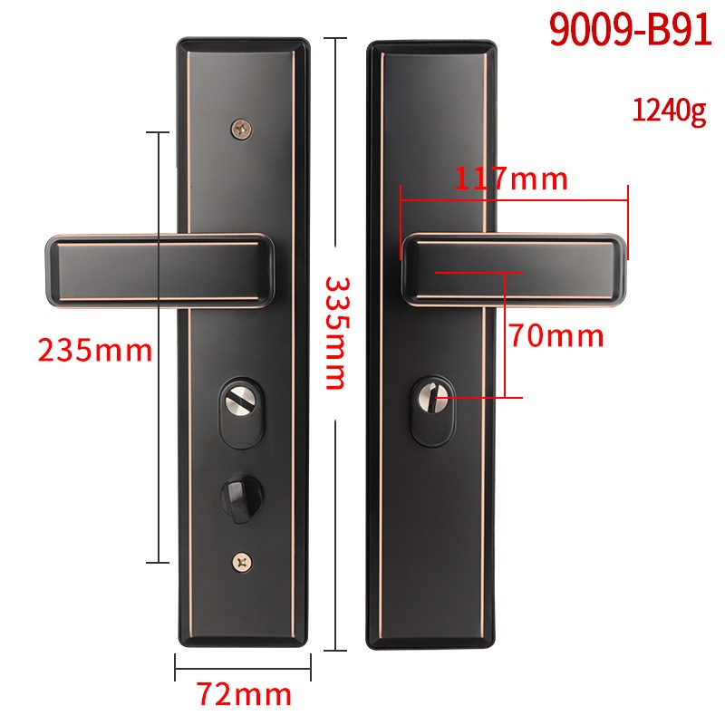 Дверна ручка з замком ROOK 9009-B91, квадратна, нержавіюча сталь (антична бронза / чорна)