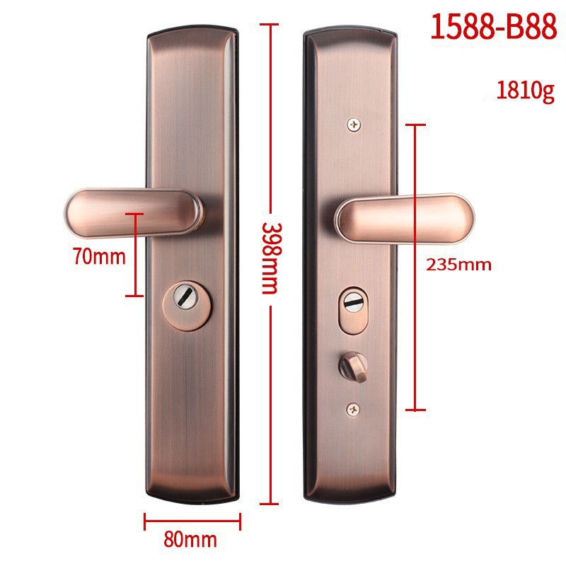 Дверна ручка з замком ROOK 1588-B88, потовщена 5.0 мм, нержавіюча сталь 304 (антична бронза / чорна)