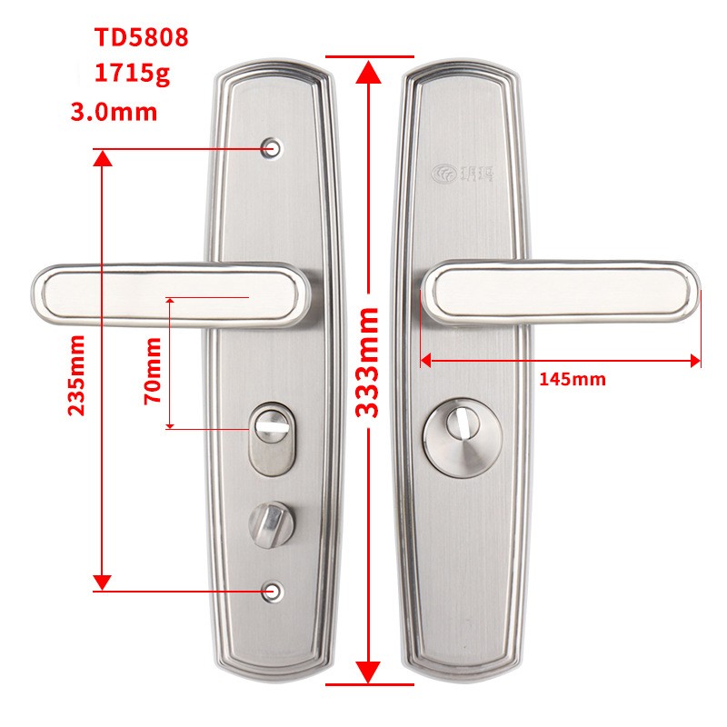 Дверна ручка з замком YUEMA TD5808, потовщена, матова нержавіюча сталь