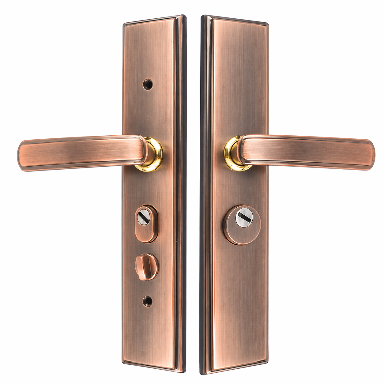 Дверна ручка з замком YUEMA TD10206, потовщена 5.0 мм, нержавіюча сталь (антична бронза / сіро-чорна)