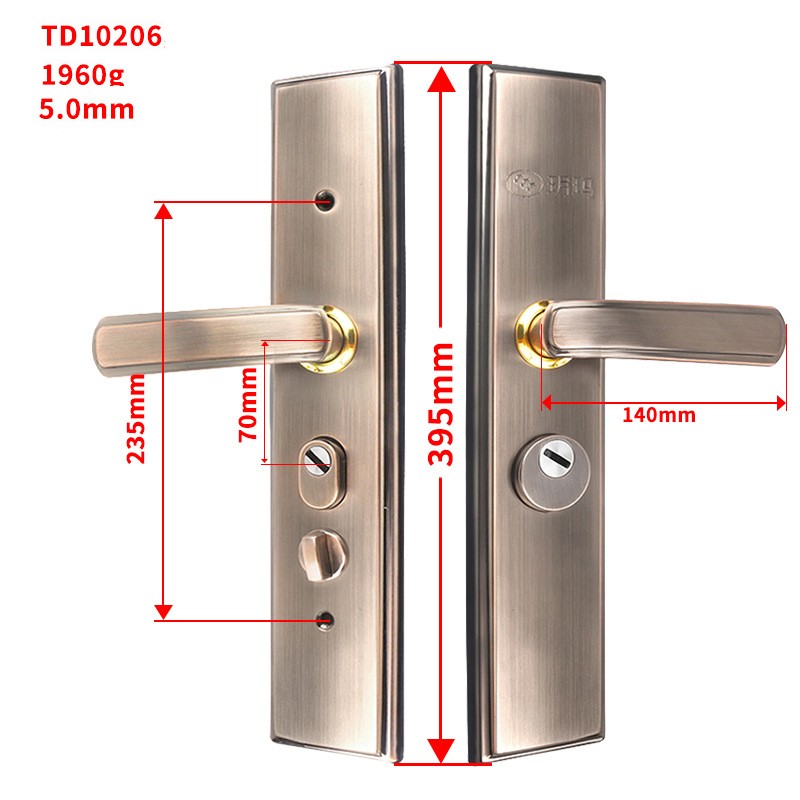 Дверна ручка з замком YUEMA TD10206, потовщена 5.0 мм, нержавіюча сталь (антична бронза / сіро-чорна)