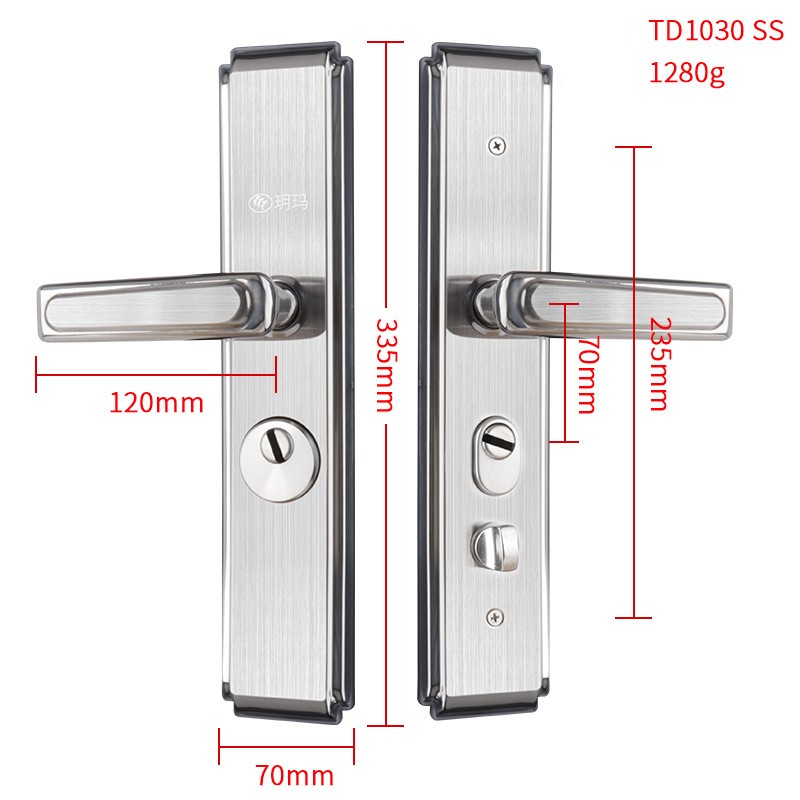 Дверна ручка з замком YUEMA TD1030 SS, шліфована нержавіюча сталь