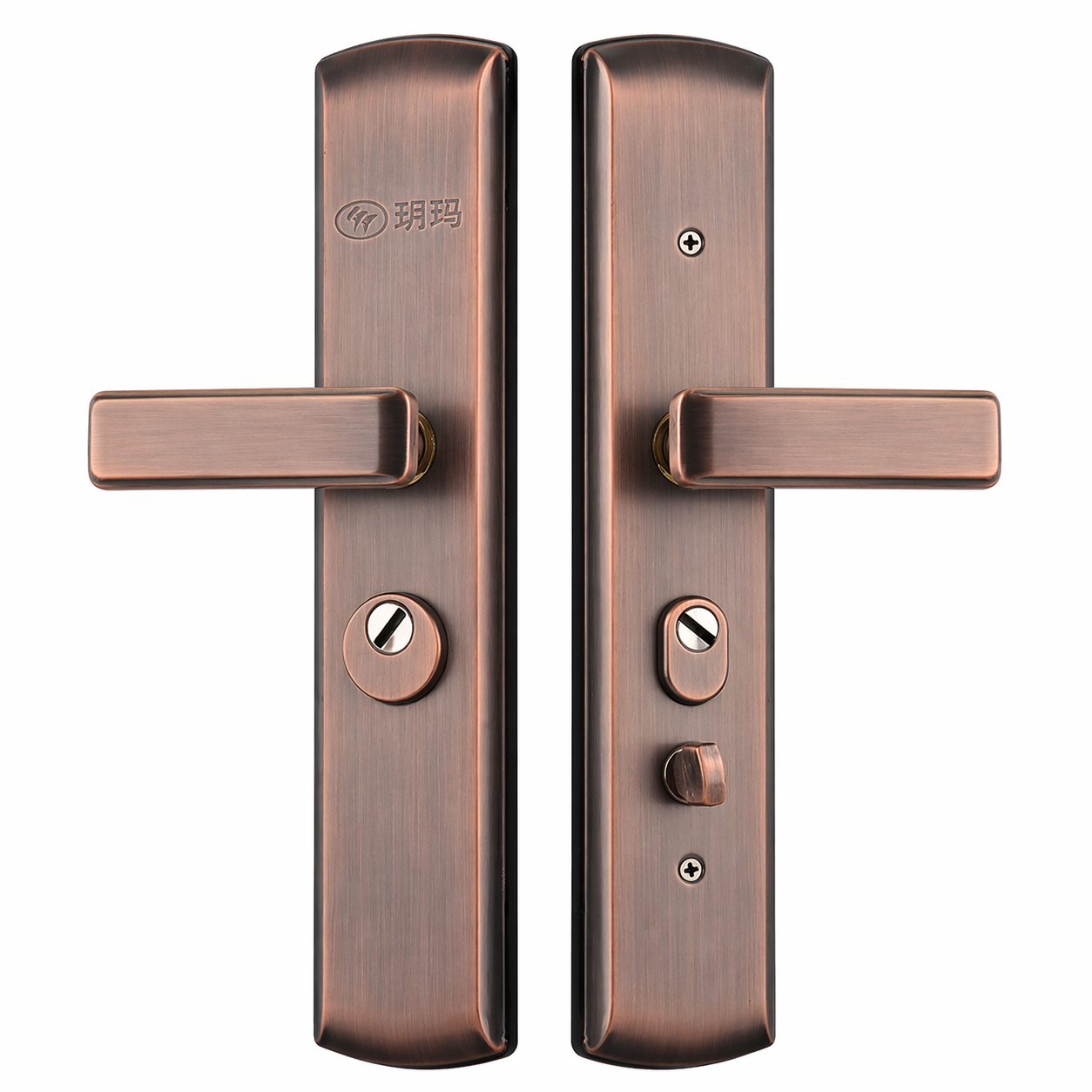 Дверна ручка з замком YUEMA TD10309, потовщена, антична бронза, нержавіюча сталь