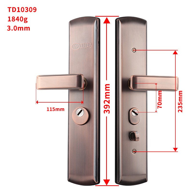 Дверна ручка з замком YUEMA TD10309, потовщена, антична бронза, нержавіюча сталь