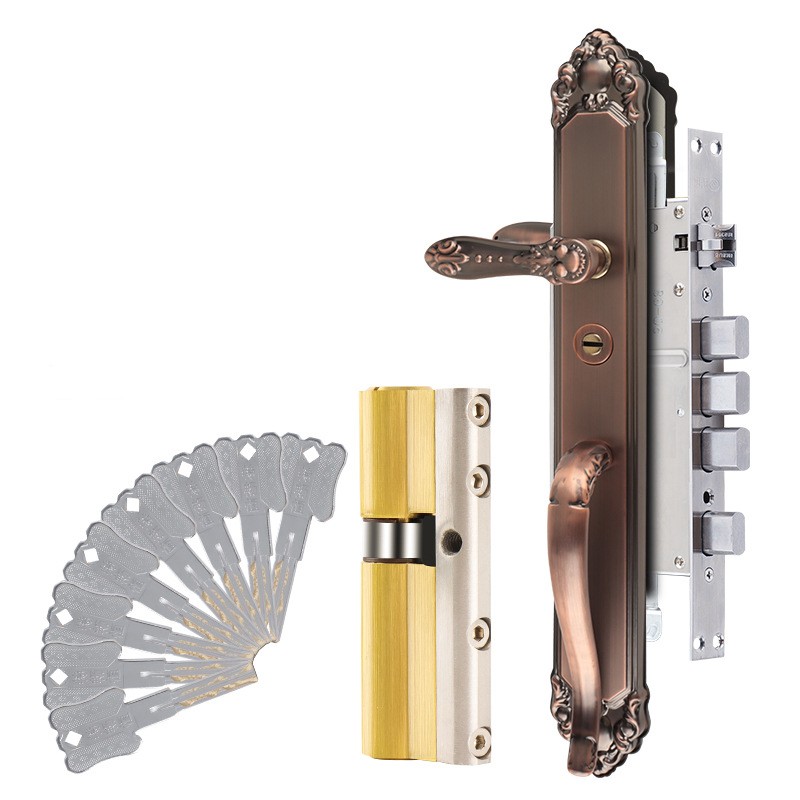 Комплект дверного замка ROOK 9058-B39, подовжений 606 мм, антична бронза (панель + корпус + циліндр класу C)