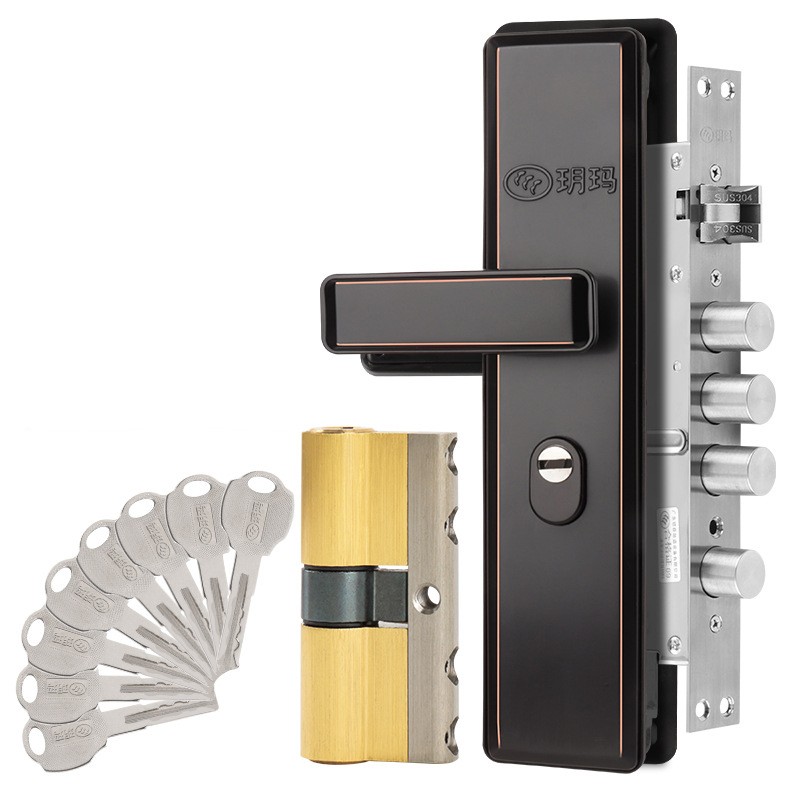 Комплект дверного замка YUEMA TD-2027A, нержавіюча сталь (антична бронза / чорний)