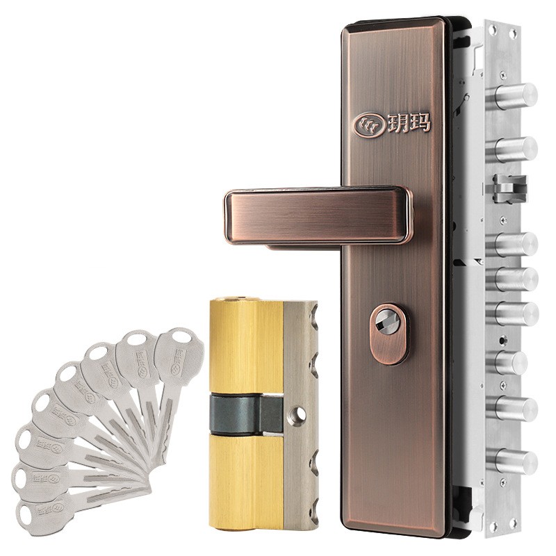 Комплект дверного замка YUEMA TD-2027A, нержавіюча сталь (антична бронза / чорний), корпус 40×388 мм