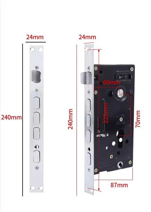 Корпус врізного замка 240×24 мм, нержавіюча сталь (з гачком / без гачка)