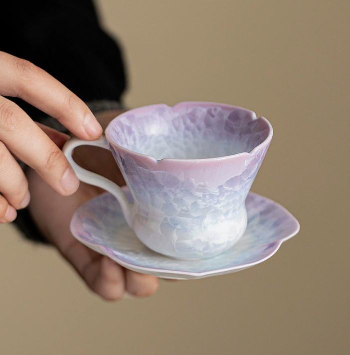 Керамічна кавова чашка з блюдцем «Crystal Violet» з кристалізованою глазур’ю