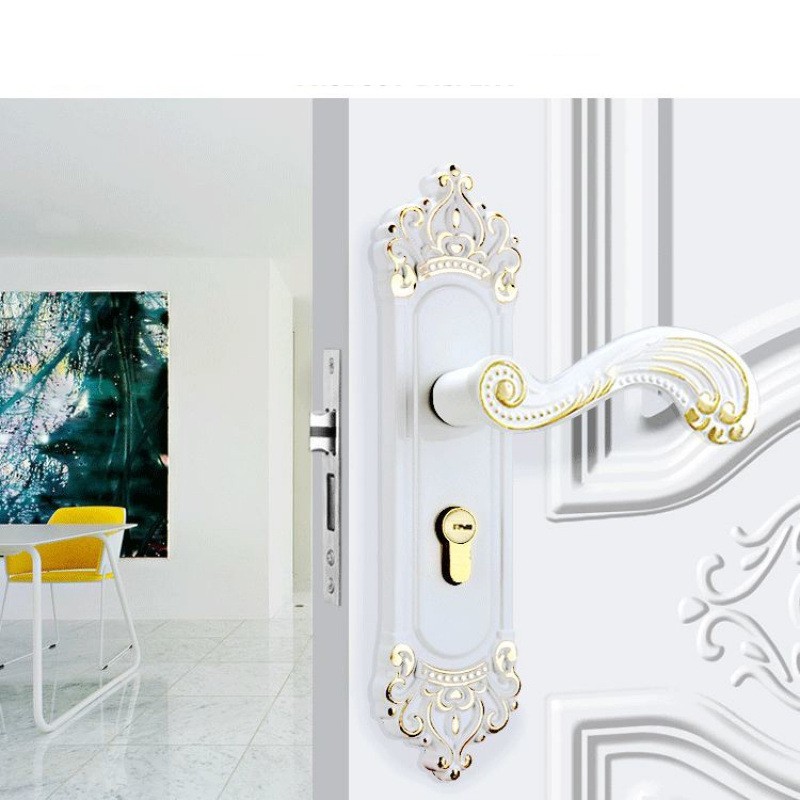 Дверна ручка з врізним замком (без циліндра) у класичному стилі, білий колір (тип A)