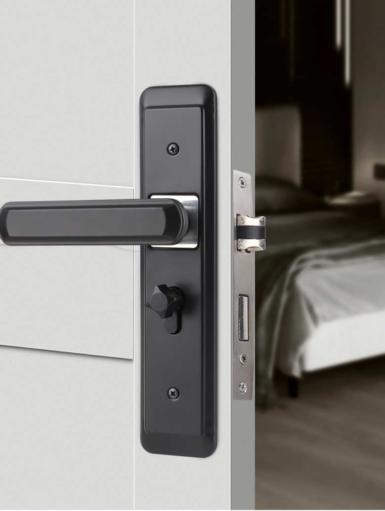 Врізний дверний замок з ручкою TB05-T03 безшумний (міжосьова 50 мм, отвори 155 мм)