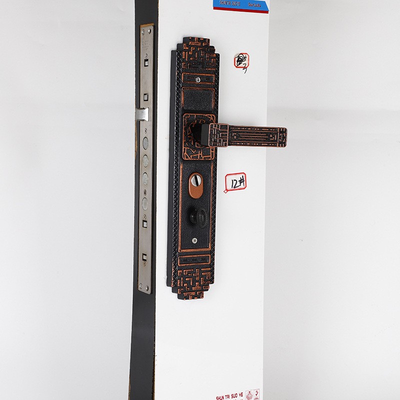 Протиугінна дверна ручка з замком ZJ-12#, чорна з бронзовим ефектом, 235 мм, алюмінієвий сплав