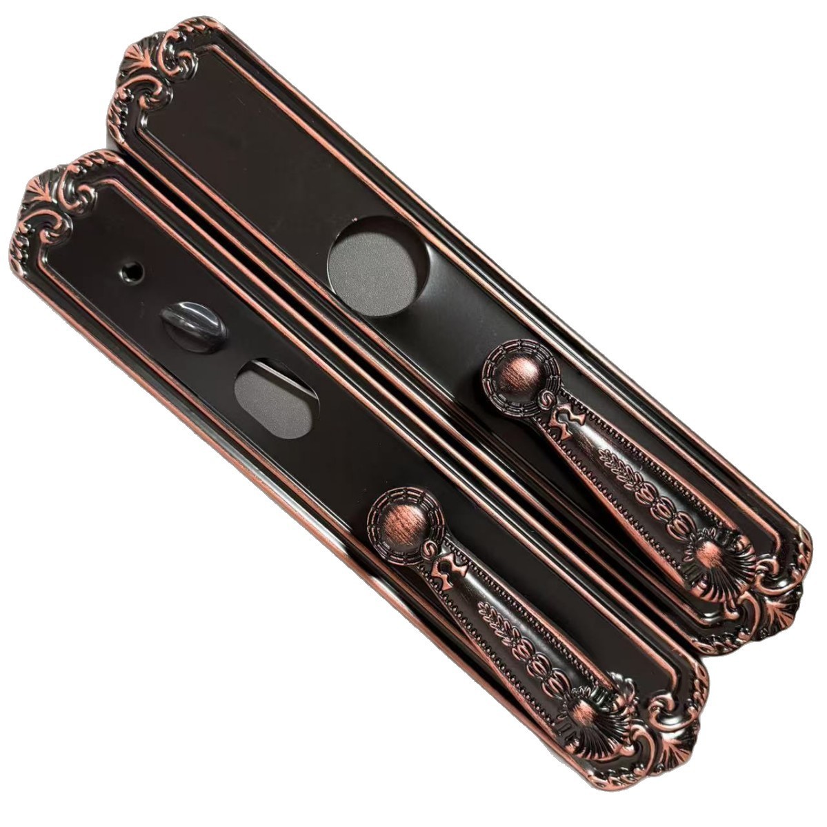 Дверна ручка з замком Zhuojiu «Колоски пшениці», антична бронза, врізна