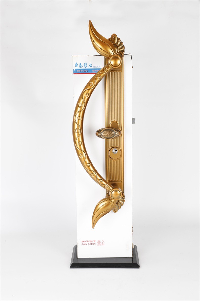 Дверна ручка з замком Shuntai ZJ Ox Horn, золота, для подвійних дверей, врізна