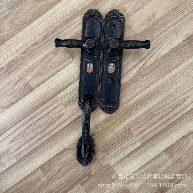 Дверна ручка на планці для вхідних дверей під циліндр, чорна бронза, універсальна, міжосьова 235 мм