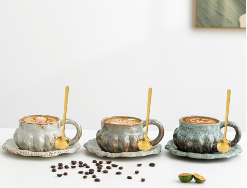 Набір керамічна чашка з блюдцем та ложкою в стилі Wabi-Sabi (270 мл)