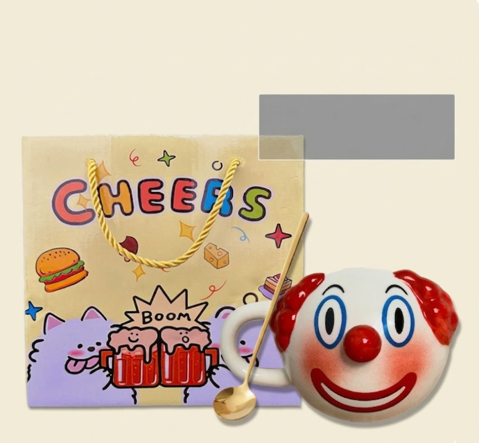 Керамічна кружка «Clown Joker Cup», креативна чашка-клоун з подарунковим набором 400 мл