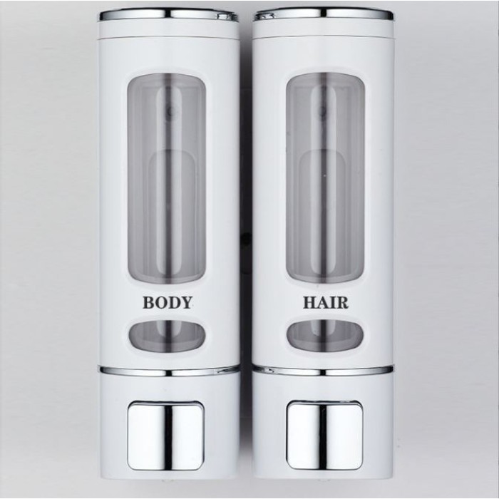 Настінний подвійний дозатор для шампуню та гелю 400 мл × 2