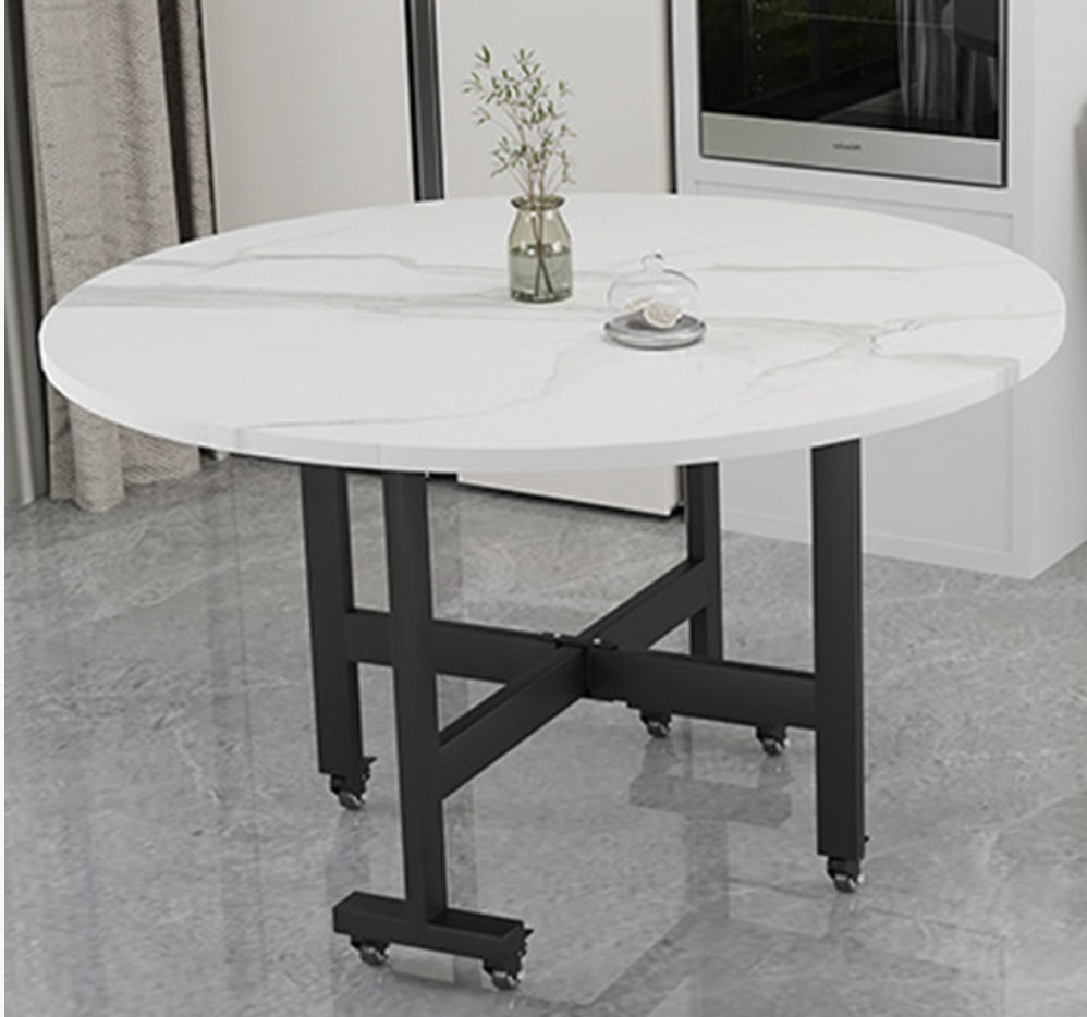 Великий круглий обідній рухомий стіл на 8-10 осіб, 1.2 метри в діаметрі. Візерунок білого каменю.