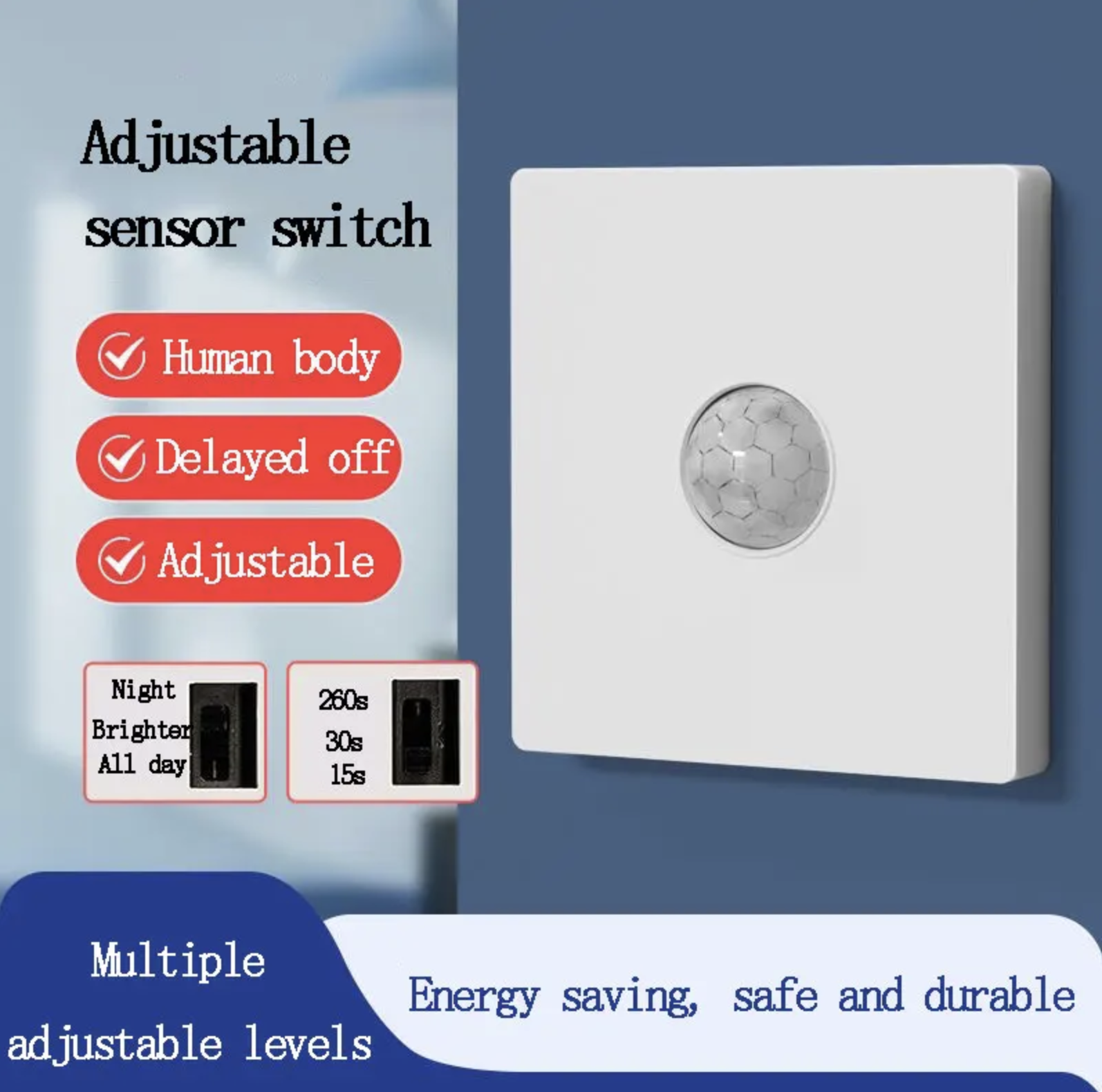 Інфрачервоний датчик руху для LED-освітлення з регульованою затримкою 0–260 с