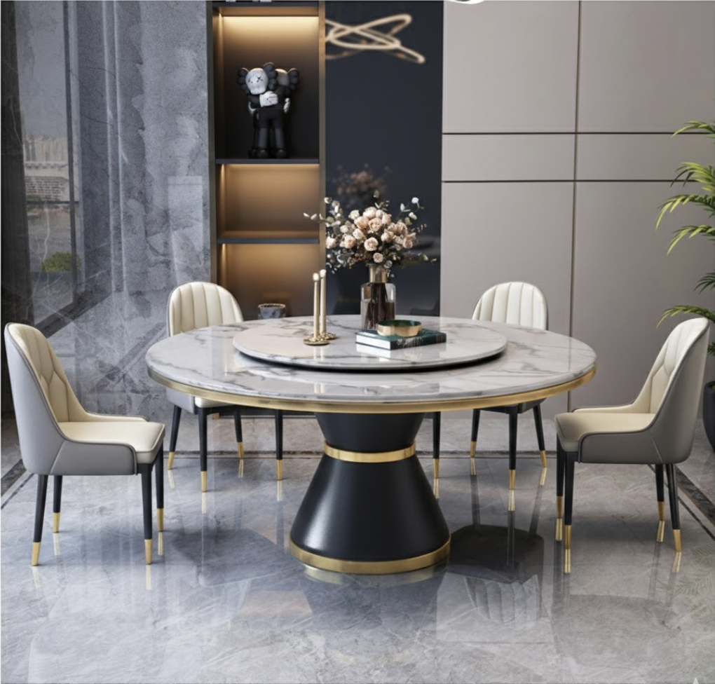 Обідній круглий стіл у стилі італійського мінімалізму 4 стільці 120 см