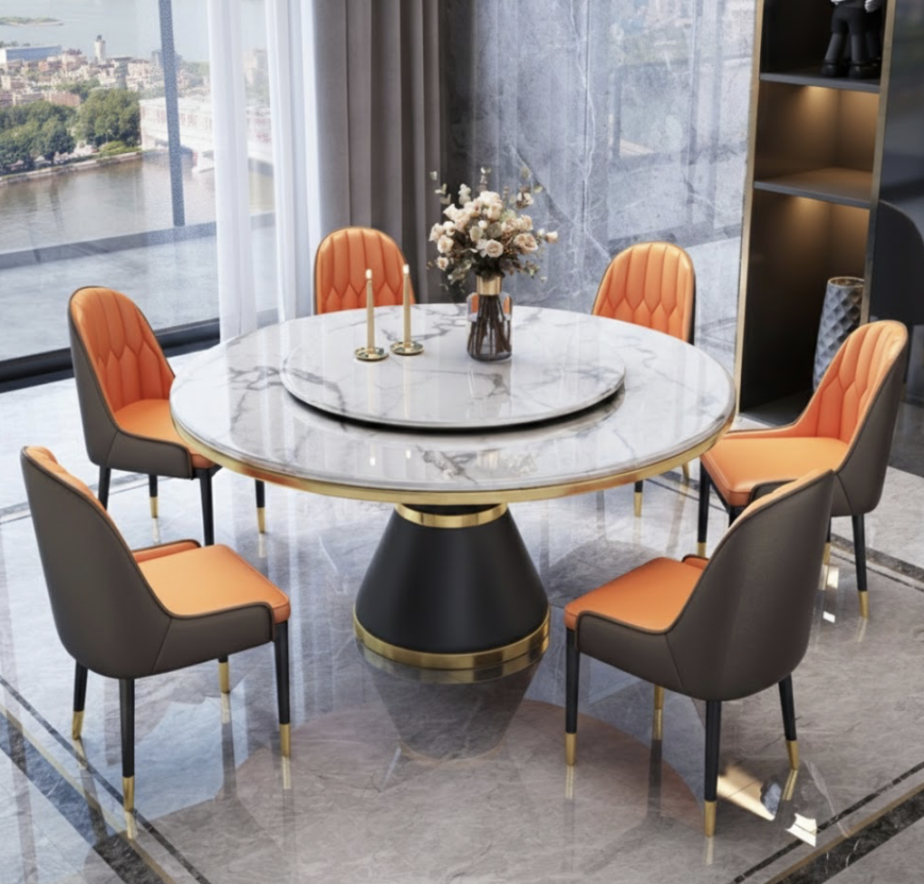 Обідній круглий стіл у стилі італійського мінімалізму 6 стільців 130 см