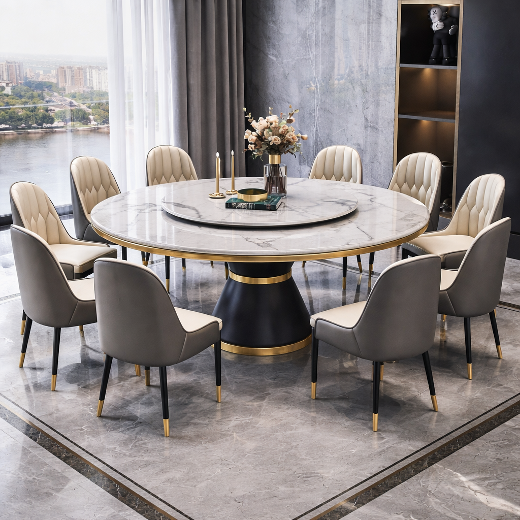 Обідній круглий стіл у стилі італійського мінімалізму 10 стільців 180 см
