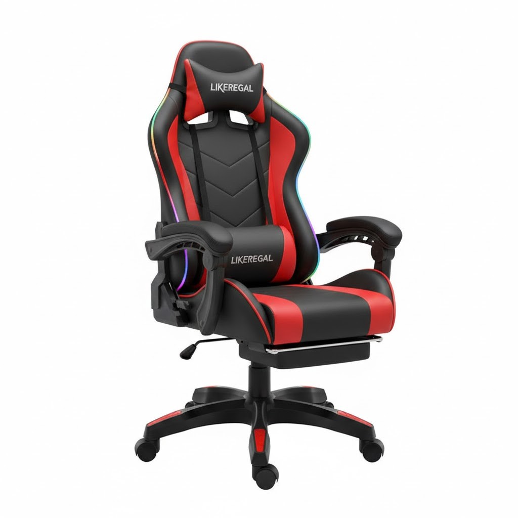 Кіберспортивний ігровий стілець Bani G03 Чорно червоний + підніжка + різнокольорові вогні + аудіо