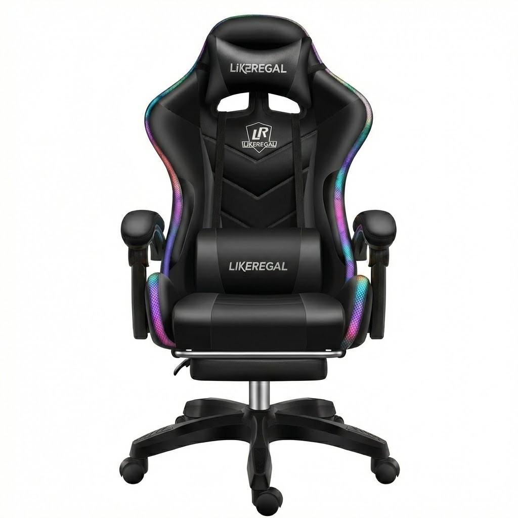 Кіберспортивний ігровий стілець Bani G03 Чорний + підніжка + різнокольорові вогні + аудіо