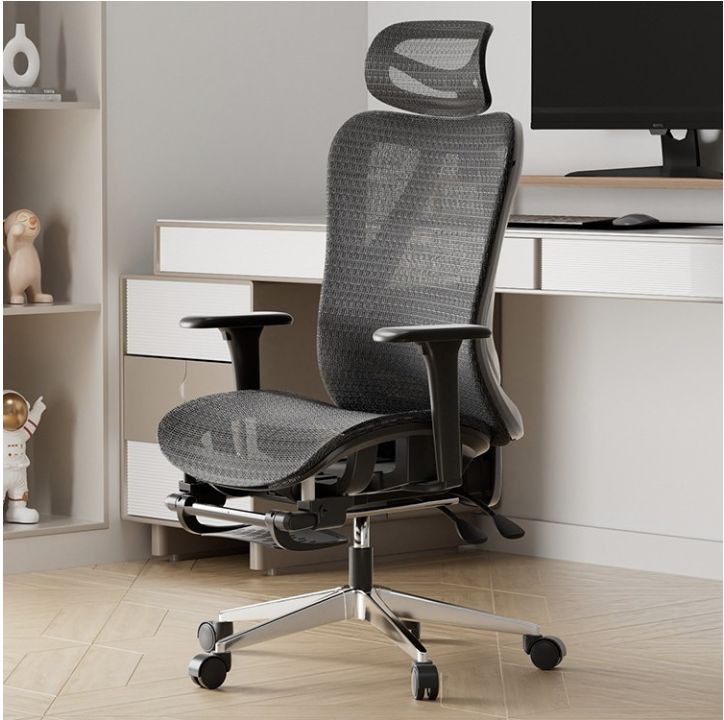 Ергономічний комп’ютерний стілець Angran T15. Чорна рамка – чорна сітка з підніжкою.