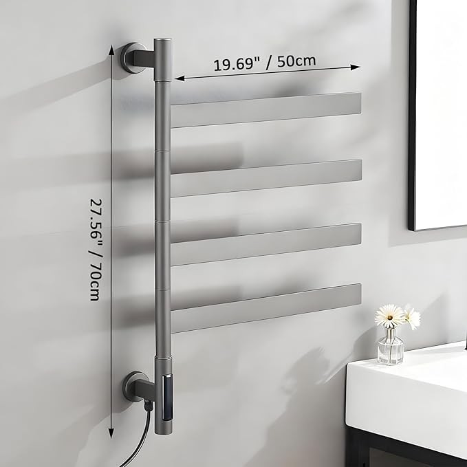 Електрична поворотна рушникосушка 70×50 см, 75W, з дисплеєм, IPX4