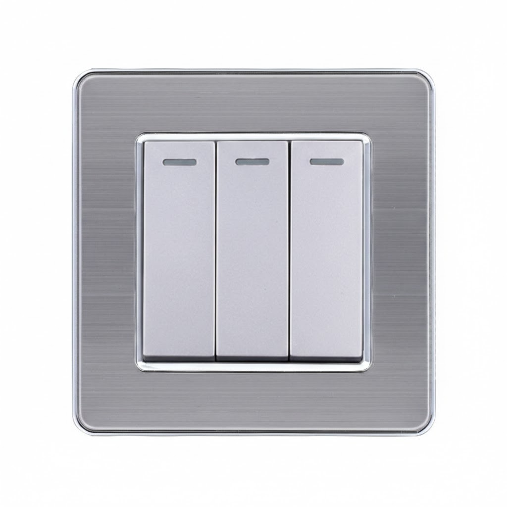 Трьохклавішний вимикач світла EIOMR, сірий матовий