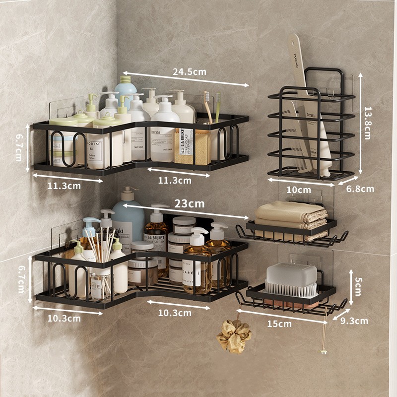 Набір полиць для ванної 5 предметів Shan Naisi, чорні, вуглецева сталь