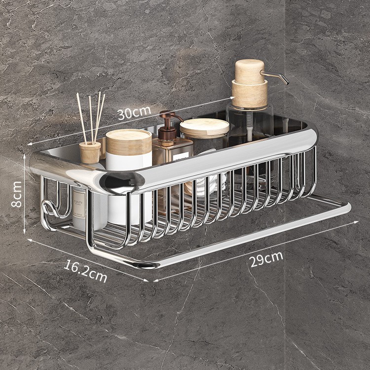 Настінна полиця для ванної з тримачем рушника, хромована, 30 см (1 або 2 яруси)