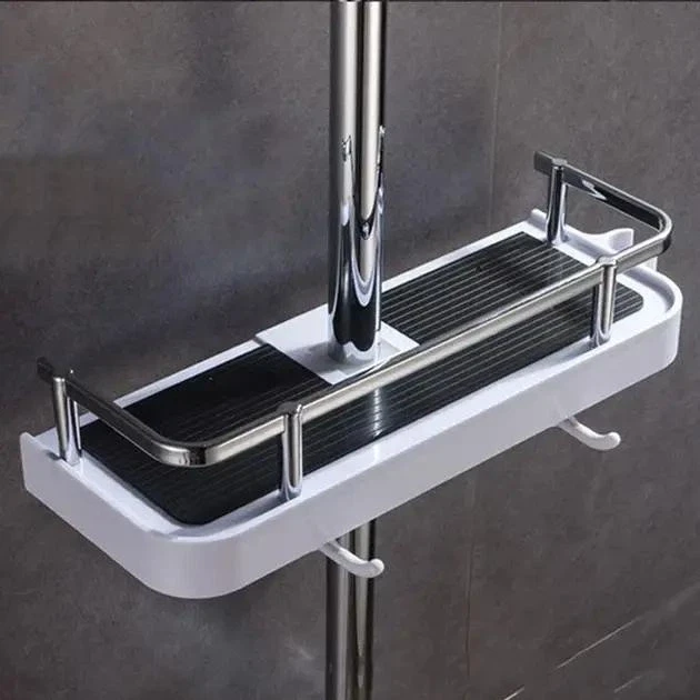 Полиця для душової штанги 20–25 мм без свердління 32,3×12,3 см з гачками, органайзер для ванної кімнати