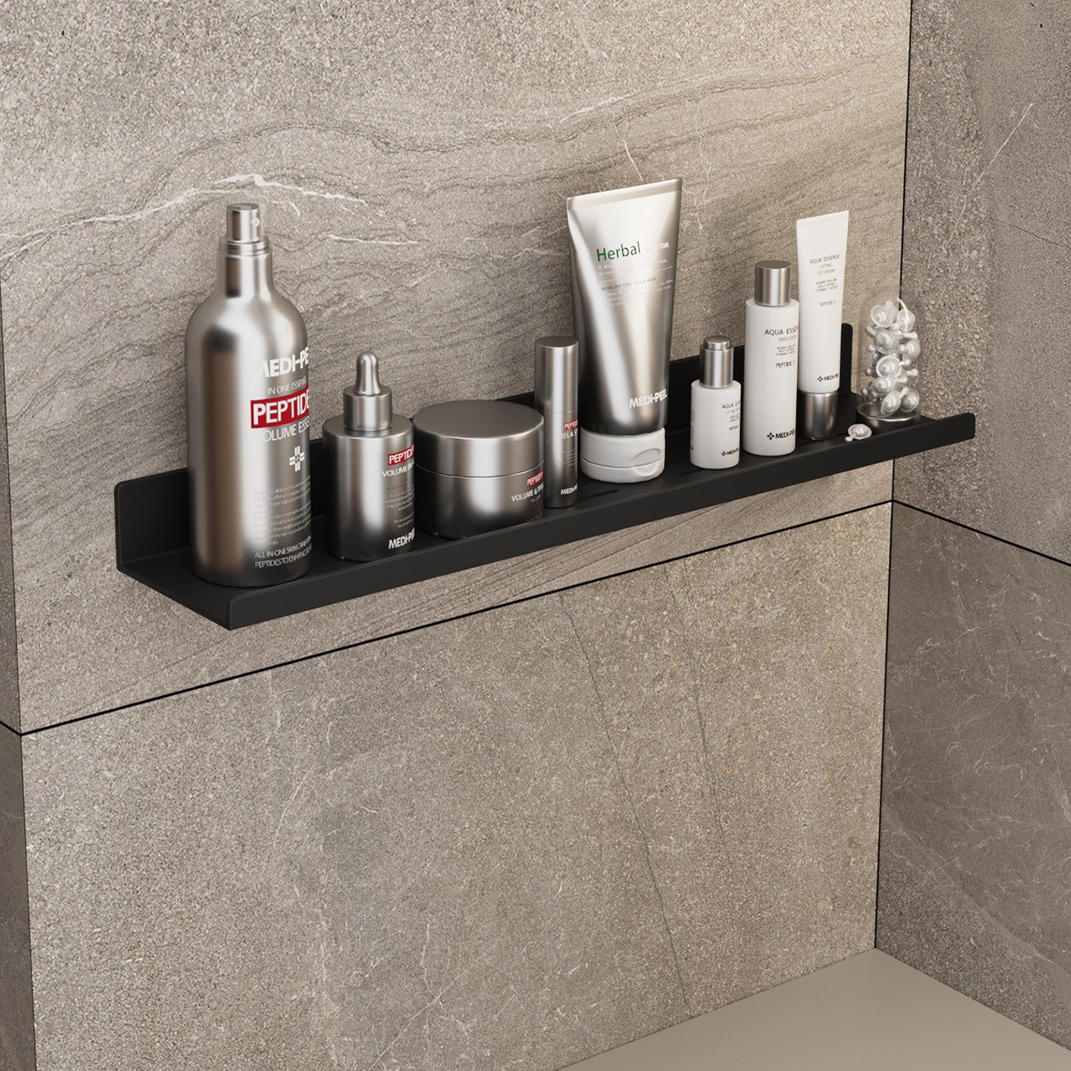 Настінна полиця для ванної 30/40/50/60 см з алюмінієвого сплаву, без свердління, чорна/біла/сіра