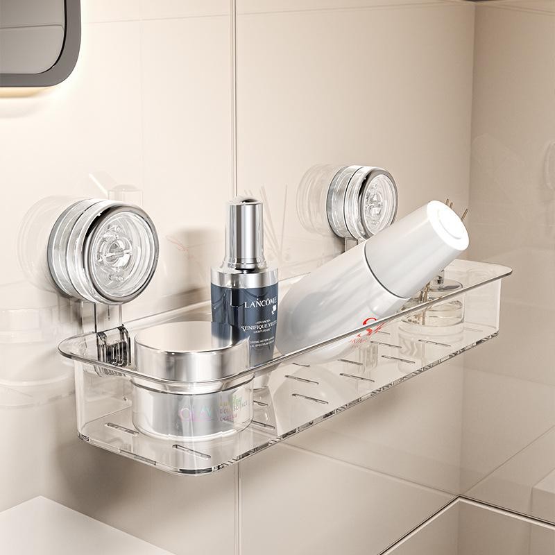 Настінна полиця для ванної на вакуумних присосках, прозорий органайзер для душу, кутова / пряма / мильниця, 3 розміри