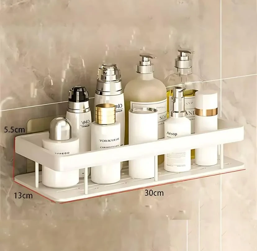 Настінна металева полиця для ванної 30×13×5см без свердління самоклеюча біла алюмінієва