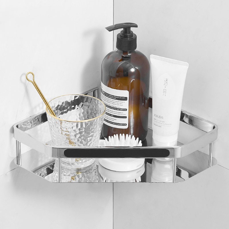 Кутова полиця для ванної з латуні та нержавіючої сталі 23×23×6 см, настінна, одноярусна