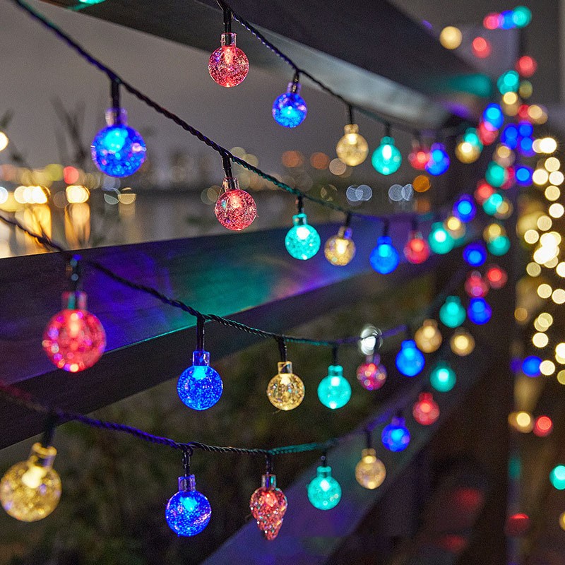 Сонячна гірлянда LED Кульки 1,8 см Мультиколор, 12–22 м, 100–200 LED, Сонячна панель + USB, IP65