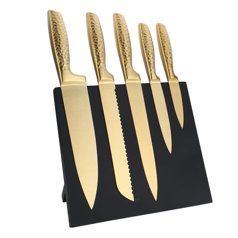 Набір кухонних ножів із золотистим титановим покриттям