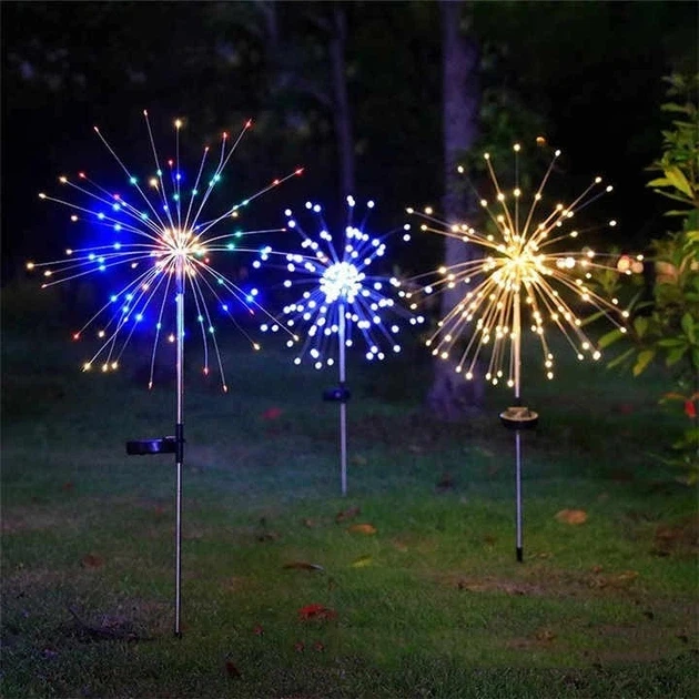 Сонячний садовий світильник Феєрверк 91 см, 90/120/150/200 LED, тепле або кольорове світло, IP65