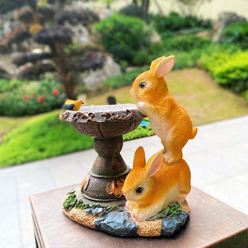 Садовий світильник-фонтан з фігурками зайчиків на сонячній батареї, LED