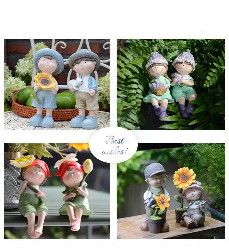 Садова фігурка «Діти з квітами» з смоли, 18–20 см