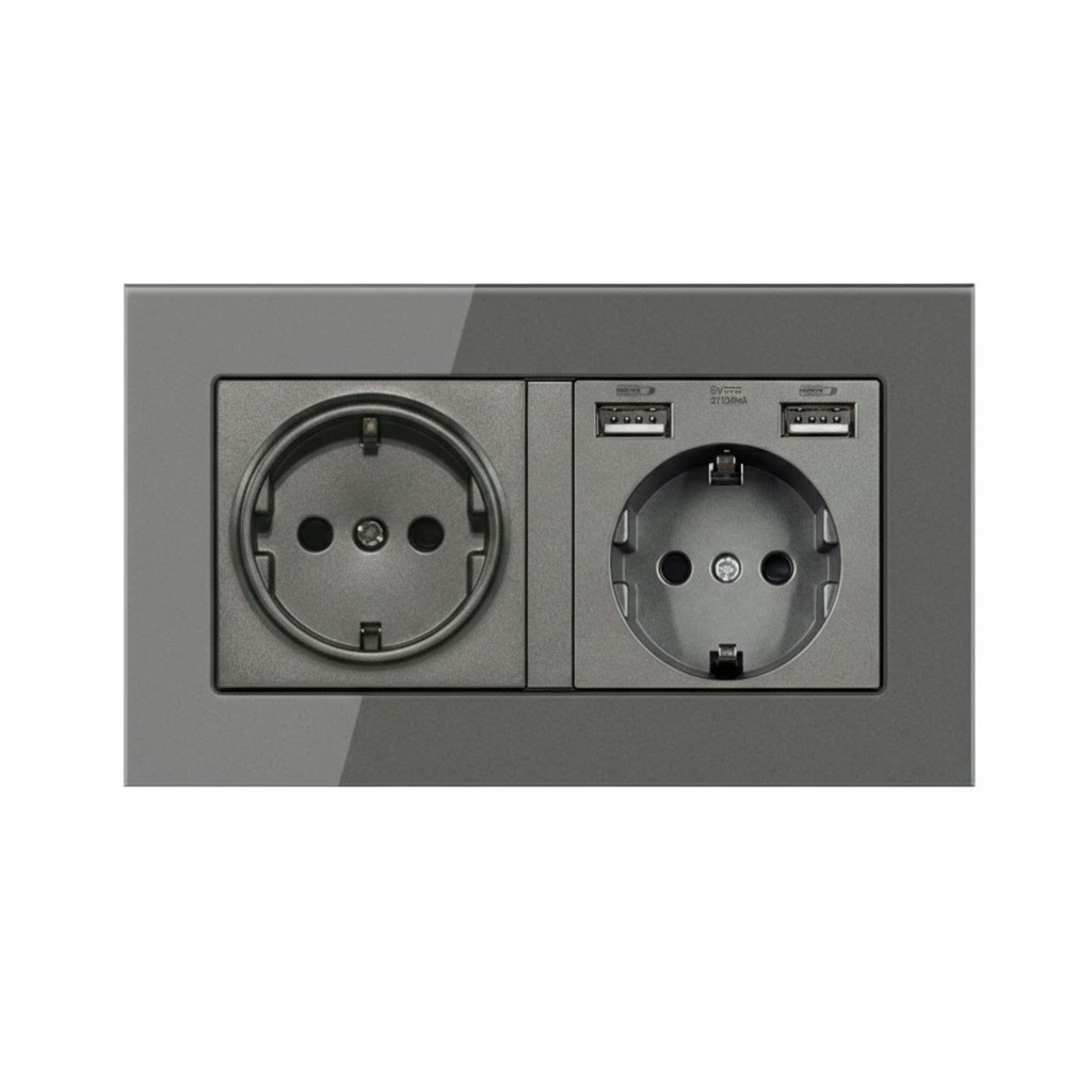 Розетка подвійна темно сіра з двома USB-портами від бренду EIOMR преміум-якості
